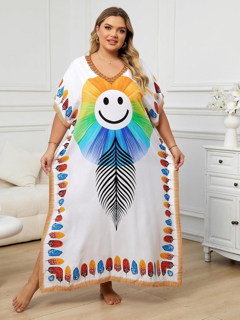 IMAGEKOPE Kaftan Dresses for Women Plus Size Bathing Suit Cover up Caftan Maxi Beach Dresses - Image 2